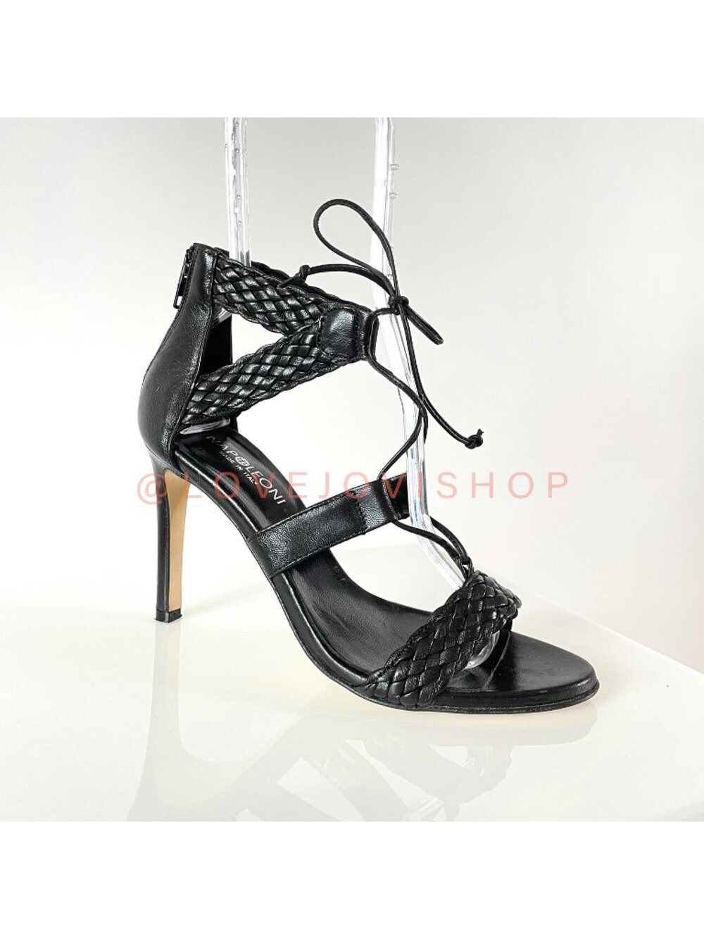 Feminine | Napoleoni Lace Up Braided Sandals | Italian Black Leather | High Heel